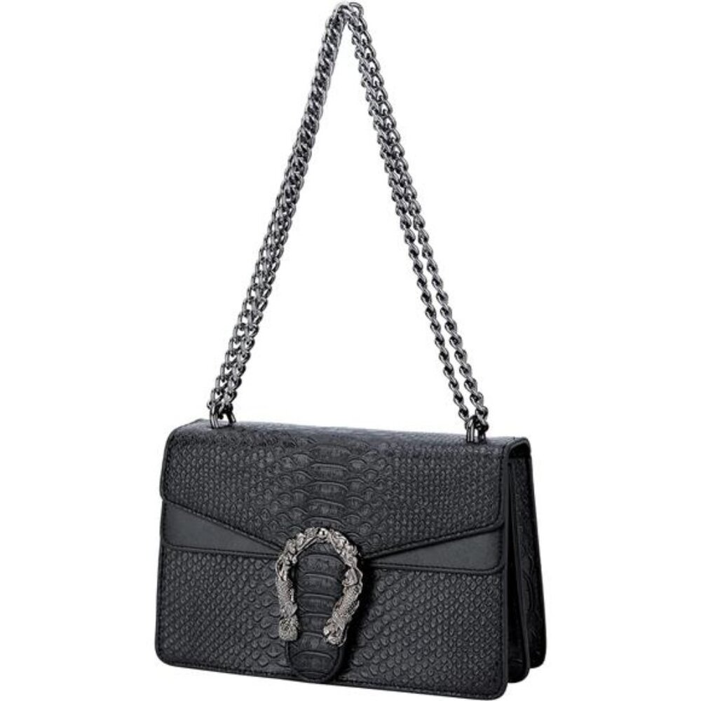 Women Leather Shoulder Bag Snake Print Crossbody Purse Square Chain Handbag